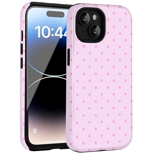 Amzfield for iPhone 13 Case for iPhone 14 Case Cute Polka Dot Aesthetic Retro Design for Valentines Fall Women Girls Simple Girly Chic Pretty Dual Layer Hybrid Protection Elegant Case, Pink thumbnail 8