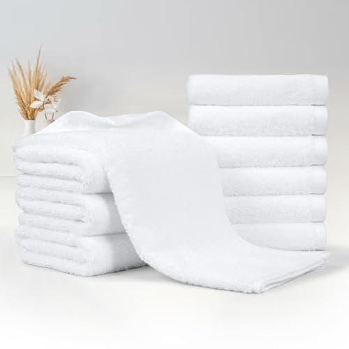 Amazon Basics Soft and Thick Cotton Hand Towels for Bath, Kitchen, Gym, 16 x 26 in, White, 12-Pack thumbnail 2