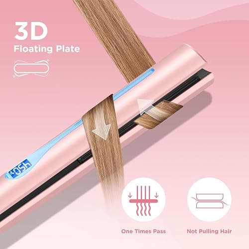 IG INGLAM Titanium Flat iron Hair Straightener, Curling Iron 1 Inch, Infrared Negative Ionic Hair Iron Straightener 11 Adjust Temp 250°F to 450°F, Shiny Hair Dual Voltage 110-240V, Gift, Pink thumbnail 7