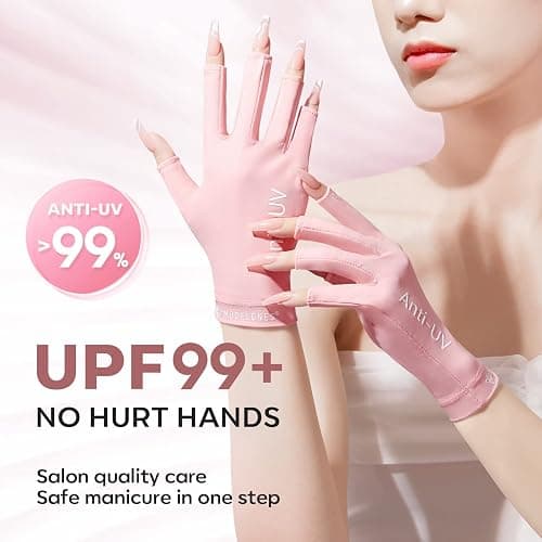 modelones UV Gloves for Gel Manicures, Professional UPF99+ Anti UV Protection Gloves for Gel Nail Lamp (Pink) thumbnail 2