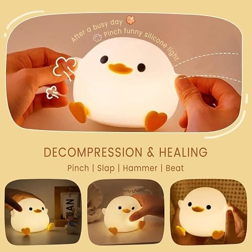 FAMIDUO Duck Lamp, Cute Pea Duck Night Light, 2 Levels Dimmable Ducky Night Lamp, LED Squishy Animal Light for Kids Sleep, Rechargeable Bedside Touch Silicone Lamp, Unique Dorm Decor Gift Toy thumbnail 5