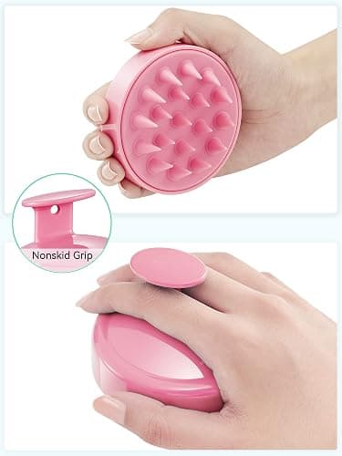 HEETA Scalp Massager Hair Growth, Soft Silicone Scalp Scrubber Shampoo Brush for Exfoliation, Dandruff Removal Head Massage Stress Relax, Wet & Dry Use for Thick Thin Curly Hair Care, Cherry Pink thumbnail 2