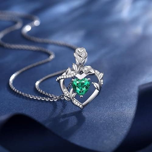 AGVANA Christmas Gifts Rose Birthstone Necklace for Women Sterling Silver Rose Flower Heart Necklace Fine Jewelry Anniversary Birthday Gifts for Women Wife Mom Her, Length: 18"+2" thumbnail 3