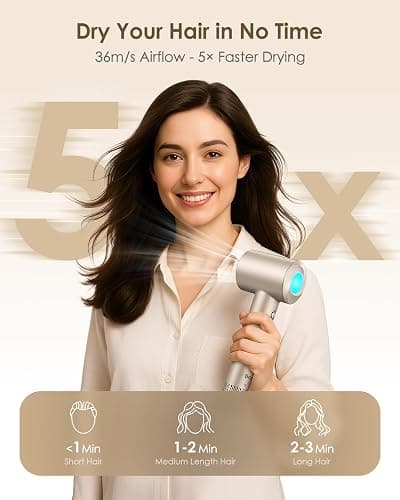 Ionic Hair Dryer, 160,000 RPM High-Speed Blow Dryer with Diffuser for Women | Fast-Drying Professional hairdryer, 500M Negative Ion, Quiet Lightweight Design, Ideal for Home Travel Salon thumbnail 4