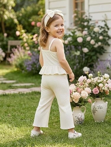 Voonlie Toddler Baby Girl Summer Clothes Outfits Crocheted Ruffle Camisole Pants Kids Clothing Set thumbnail 4