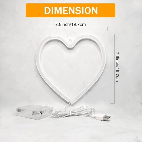 VIFULIN Neon Heart Lights - Pink LED Heart Lamp, Decorations for Home, Hanging Gifts, USB/Battery Operated for Bedroom, Living Room thumbnail 2