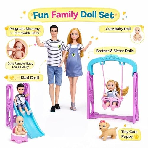 Familydolls Pregnant Dolls Set of 6 People with Removable Baby, 12 Inch Realistic Mommy Doll Set for Kids, Educational Pregnancy Doll Toy, Role Play Gift for Girls Ages 3+ thumbnail 5