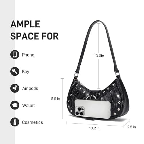 HIYOLALA Y2K Purse Small Shoulder Bags for Women with Rivets Punk Style Goth Grunge Emo Handbag thumbnail 7