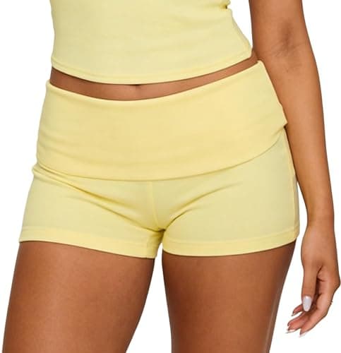 KMBANGI Womens Fold Over Shorts Elastic Waist Y2k Lounge Shorts Foldover Cute Pajama Micro Bottoms Mini Shorts Sleepwear thumbnail 2