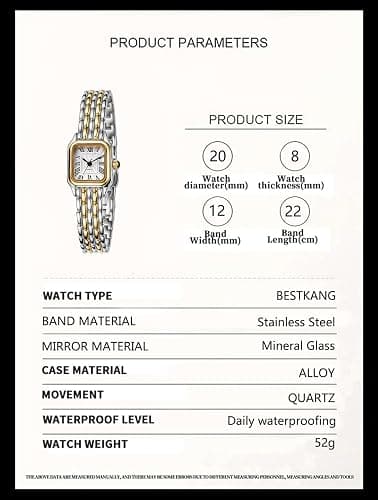 BESTKANG Watches for Women Vintage Square Classic Luxury Watch with Roman Numerals Dial Gold Silver Two-Tone Stainless Steel Band Elegant Dress Women's Wrist Watch thumbnail 6