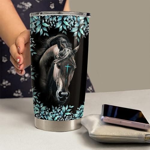 Horse Tumbler 20oz Stainless Steel Insulated Coffee Travel Mug Cup Christian Gifts for Horse Lover Girls Women Gift for Birthday Christmas thumbnail 5