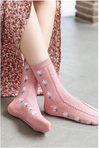 MarJunSep Cute Floral Crew Socks for Women Teen Girls Flower Cottagecore Frilly Vintage Fancy Cotton Socks thumbnail 4