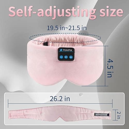 Soft Sleep Eye Mask Bluetooth Headband Wireless Headphones, SYPVRY Adjustable Sleep Mask for Sleeping Meditation Insomnia Night Mask Music Eye Cover for Side Sleepers Airplane Travel, Pink thumbnail 6