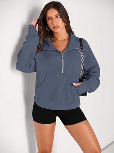 AUTOMET Womens Sweatshirts Half Zip Cropped Pullover Fleece Quarter Zipper Hoodies 2025 Fall Fashion Outfits Clothes thumbnail 2
