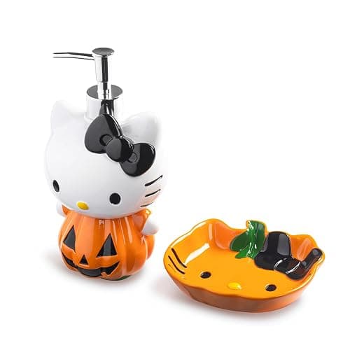 Jay Franco Hello Kitty Pumpkin Jack-O-Lantern Bathroom Décor Set - 2 Piece Autumn & Halloween Collection Includes Orange Lotion Pump & Soap Dish - Bathroom Accessories thumbnail 8