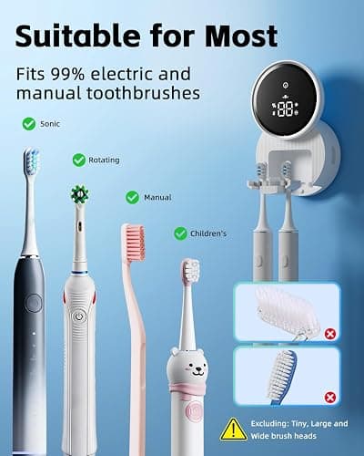 Toothbrush Holders for Bathroom, WONICO Toothbrush Sanitizer Holder, Tooth Brush Wall-Mounted Cleaner Organizer with Auto-Inductive Cover, Air Drying Fits Most Electric, Manual and Kids’ Toothbrushes thumbnail 6