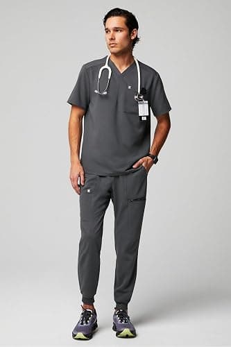 Fabletics Men's Helix 1-Pocket Scrub Top - MotionTech, Wrinkle-Resist, Chest Pocket, Anti-Shrink, Semi-Slim Fit thumbnail 3