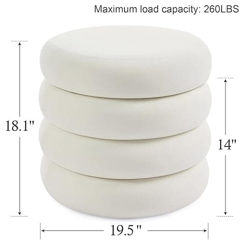 Flouki 19.5" Storage Ottoman Round, Vanity Stools for Bedroom, Entryway Ottoman for Console Table, Ottoman Stool for Girls Women, Foot Stool for Living Room, Velvet White thumbnail 3