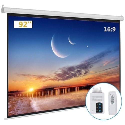 Kshioe Motorized Projector Screen with Remote Control, No Wrinkles, Without Dents, HD Screen, for Home Theater Office Classroom TV Usage (92inch 16:9) - Image 1
