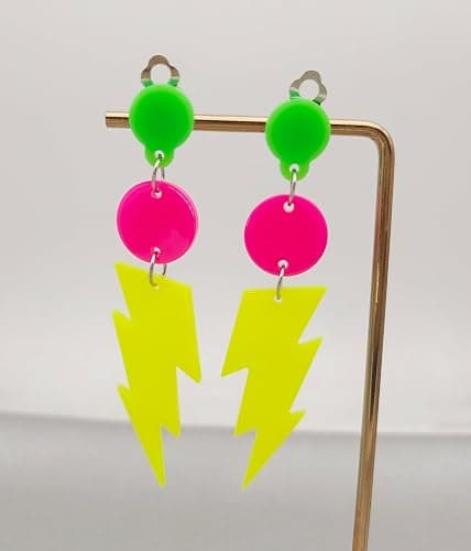 80s Neon Clip on Earrings Lightning Bolt Halloween Punk Retro Earrings for Women 80's Party Accessories thumbnail 4