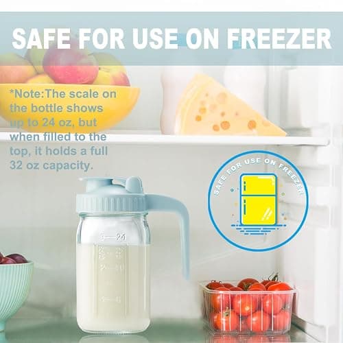 32oz Glass Pitcher with Lid & V-shaped Pour Spout - 1 Quart Double Leak Proof, Creamer Container for Sun Tea, Juice, Cold Brew Coffee, Breastmilk Storage Container thumbnail 4