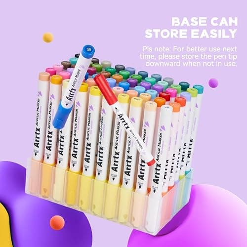 Arrtx 60 Colors Paint Markers Pens, Acrylic Paint Pens for Artists Adults Coloring Drawing Cartoon Anime Comic - Brush Tip for Rock Painting, Wood, Canvas, DIY Crafts Making Art Supplies-60B thumbnail 4