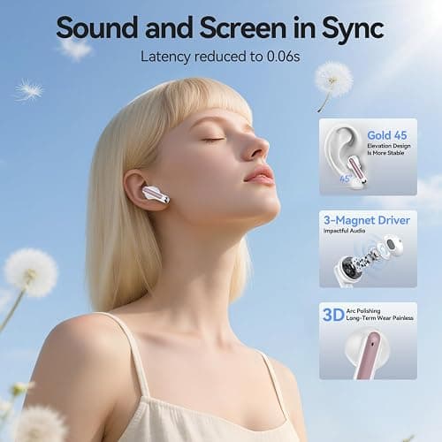 Wireless Earbuds, Bluetooth 5.3 Headphones Deep Bass Stereo Sound with ENC Noise Cancellation Wireless Headphones with 50H Playback and LED Display, IPX7 Waterproof Ear Buds Rose Gold thumbnail 3
