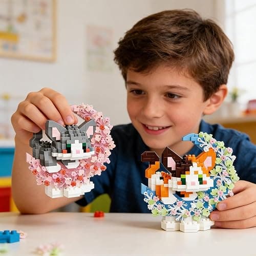 FCXVXCL Katze Bausteine Building Blocks Sets, 2PCS Katze Mini Baustein DIY Building Blocks 3D Mini Puzzle Cartoon Micro Buildings Blöcke Anime Block Figuren Geschenke für Geburtstag(Grau,Orange) thumbnail 5