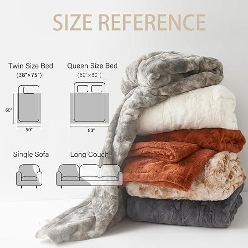 Krifey Faux Fur Throw Blanket, Super Soft Cozy Blanket, Luxury Fluffy Blanket Warm Bed Throw, Plush Christmas Birthday Gifts for Women, Room Home Dorm Decor, Marbled Gray 50" x 60" thumbnail 6