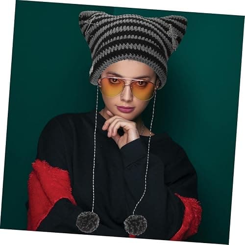 WQEDVN Cat Ear Beanie, Cat Hat for Women, Hat with Ears, Cat Ear Hat, Cat Beanie, Crochet Knitted Hats, Winter Hats for Women, for Girls Adults Kids Cat Gifts for Women (Black) thumbnail 3