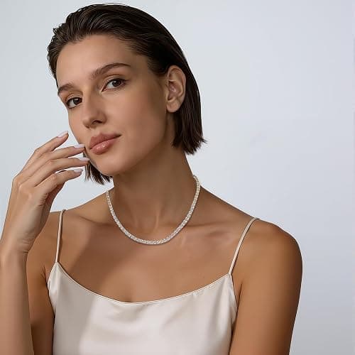 Gemsme 4.0mm CZ Tennis Necklace, 18K White/Yellow Gold Plated 4.0mm Round Cubic Zirconia Classic Tennis Necklace 16-24 Inches thumbnail 5