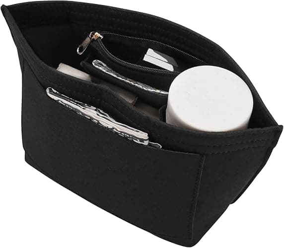 Bag Organiser for Longchamp, Black Felt Handbag Insert Organizer with Zipper, Multi-Pocket, 7 Compartments, Elegant Classic Style thumbnail 4