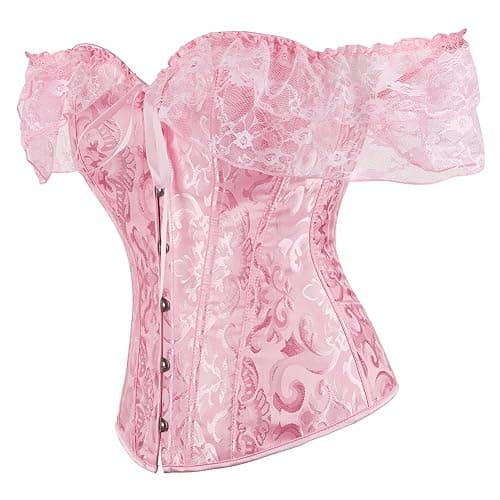 Corset Top for Women Renaissance Overbust Lace Up Bustier Corset Tops | Off Shoulder Floral Corset Top with Lace Sleeves for Renaissance Fair, Gothic, Steampunk, Pirate, Fairy, Halloween Costumes thumbnail 2