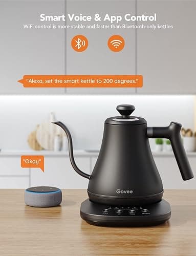 Govee Smart Electric Kettle, WiFi Variable Temperature Gooseneck Pour Over Kettle and Tea Kettle, Alexa Control, 1200W Quick Heating, 100% Stainless Steel, 0.8L, Matte Black thumbnail 9