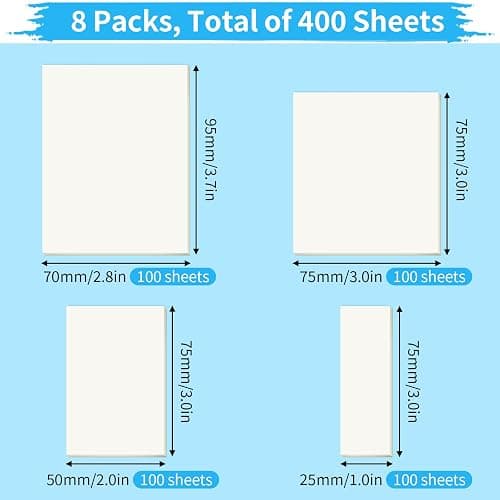 400 Blätter Transparente Haftnotizen, Transparent Sticky Notes, Wasserfest Clear Sticky Notes, Wiederbeschreibbar Durchsichtige Klebezettel für Schulsachen, Schule, Büro, Hause - Vier Größen thumbnail 2