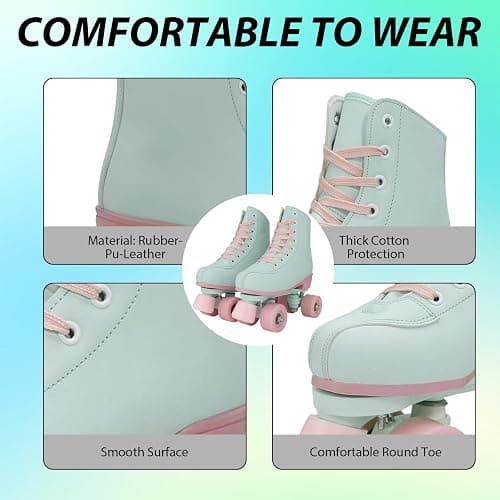 YYW Roller Skates for Women Girls Black Pink Roller Derby Skates Light Up Adult Double Row PU Leather Skates for Youth Adult Beginner Outdoor thumbnail 5