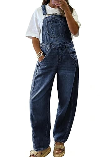 chouyatou Women's Baggy Adjustable Strap Denim Bib Overalls Barrel Jeans Casual Loose Wide Leg Denim Pant Jumpsuits - Image 1