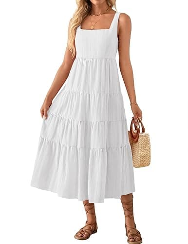 ZESICA Women's Summer Sleeveless Dress Casual Backless Loose Flowy Tiered Sundress Beach Cover up Tank Dresses - Image 1