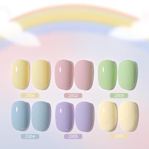 GAOY Pastel Pink Blue Gel Nail Polish Set, 6 Colors Green Yellow Nude Spring Soak Off UV Light Cure Gel Polish Kit for Salon and Nail Art DIY at Home thumbnail 2