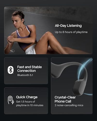 SHOKZ OpenRun Mini-Bone Conduction Headphones,Open-Ear Bluetooth Wireless Sport Headphones for Running & Workout,Sweat Resistant, Long 8H Playtime,Mic,with Hair Band-Black thumbnail 8