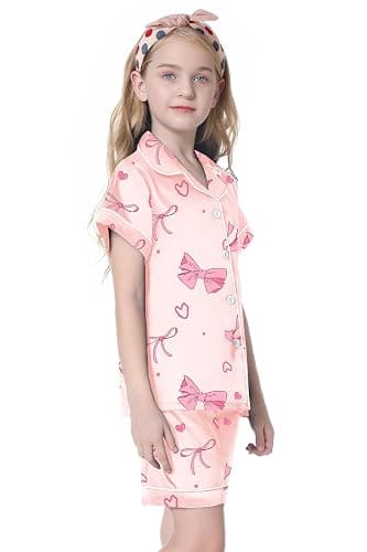 Umeyda Women & Girls Pajamas Set, Soft Satin Lightweight Silk Button-Down Top with Shorts 2 Piece PJS for Mom Boys Kids Gifts thumbnail 4