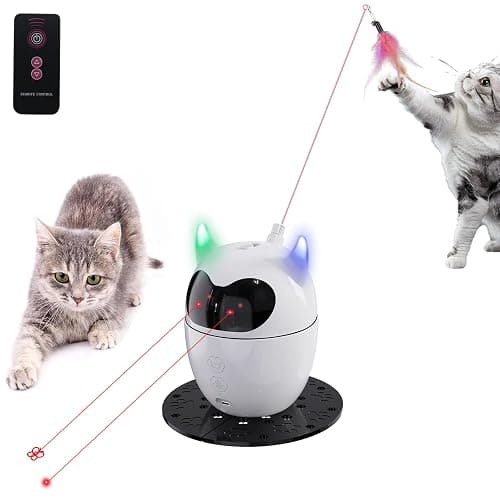 TBTeek Cat Toy, Automatic & Remote Control, 2in1 Rechargeable - Rotating Feather & Dual Light, Cat Toy for Indoor Cats Kittens - Image 1