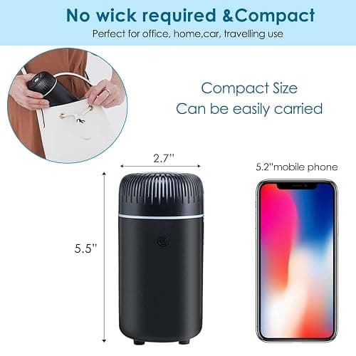 Car Diffuser Humidifier USB Aromatherapy Essential Oil Air Freshener USB Cool Mist Mini Portable Diffuser for Car Home Office Bedroom (Black) thumbnail 2