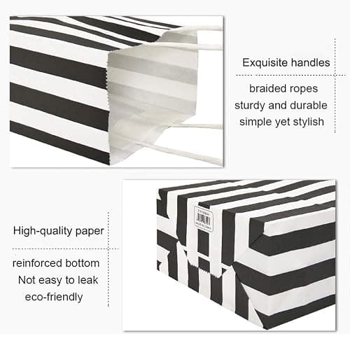 ADIDO EVA 25 PCS Black and White Striped Gift Bags Small Kraft Paper Bags with Handles for Party Favor (6.2 x 3.1 x 8.6 In) thumbnail 3
