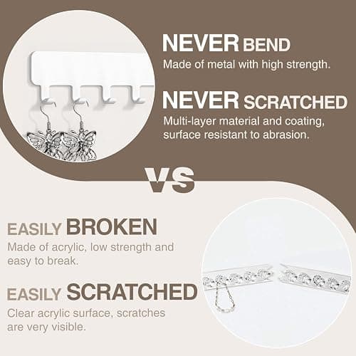 Self-Adhesive Wall Necklace Organizer: 2-Pack White Jewelry Holder for Tangle-Free Necklace Storage and Easy Mounting thumbnail 4