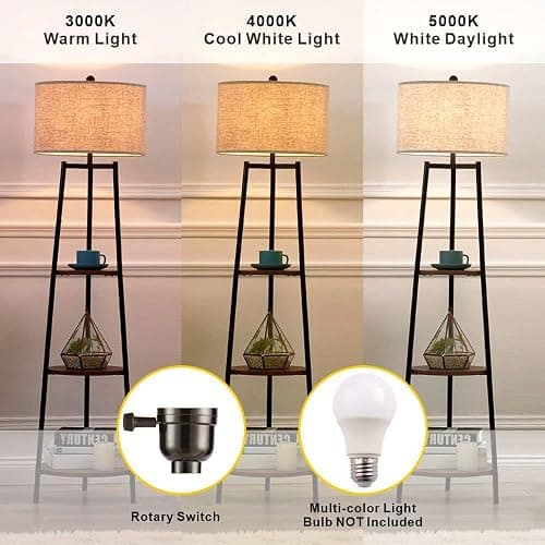 ROSEN GARDEN Floor Lamp, Standing Reading Light with Shelves and Fabric Shade, Modern Tall Pole Lamp, Accent Furniture Décor Lighting for Living Room, Bedrooms Black thumbnail 6