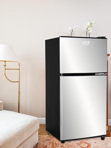 KRIB BLING Refrigerator with Freezer 3.5 Cu.Ft with 7 Level Adjustable Thermostat Control 2 Door Energy Saving Top-Freezer Compact Refrigerator Silver (KB03 FLS-80-Silver-2) thumbnail 2