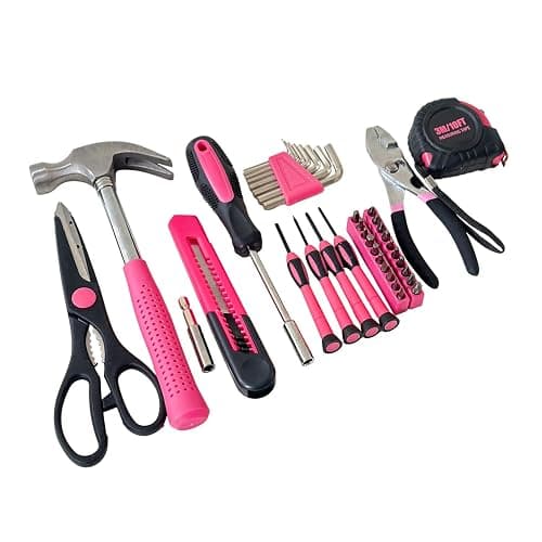 Hantinstom 39-Piece Household Tools Kit Essential Home Repair Set with Plastic Toolbox Ideal for College Students, Home Use & More - 39p-pink thumbnail 2