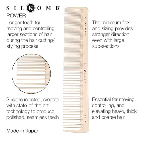 Cricket Silkomb Pro-30 Power Hair Cutting Comb - Silicone-Injected, Seamless Teeth with Dual Tooth Pattern for Precision Cutting, Styling, Ideal for All Hair Types thumbnail 2