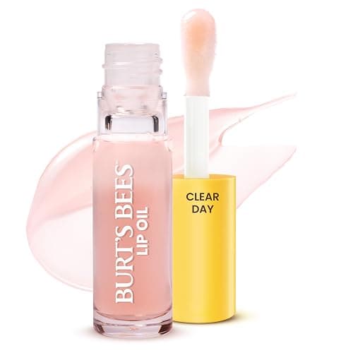 Burt's Bees Lip Oil Clear Day, Instant Hydration, Nourishes and Softens Lips, Tint Free, High Shine Finish, Responsibly Sourced Jojoba Oil, Non Sticky, Wand Applicator, 0.15 Ounce - Image 1